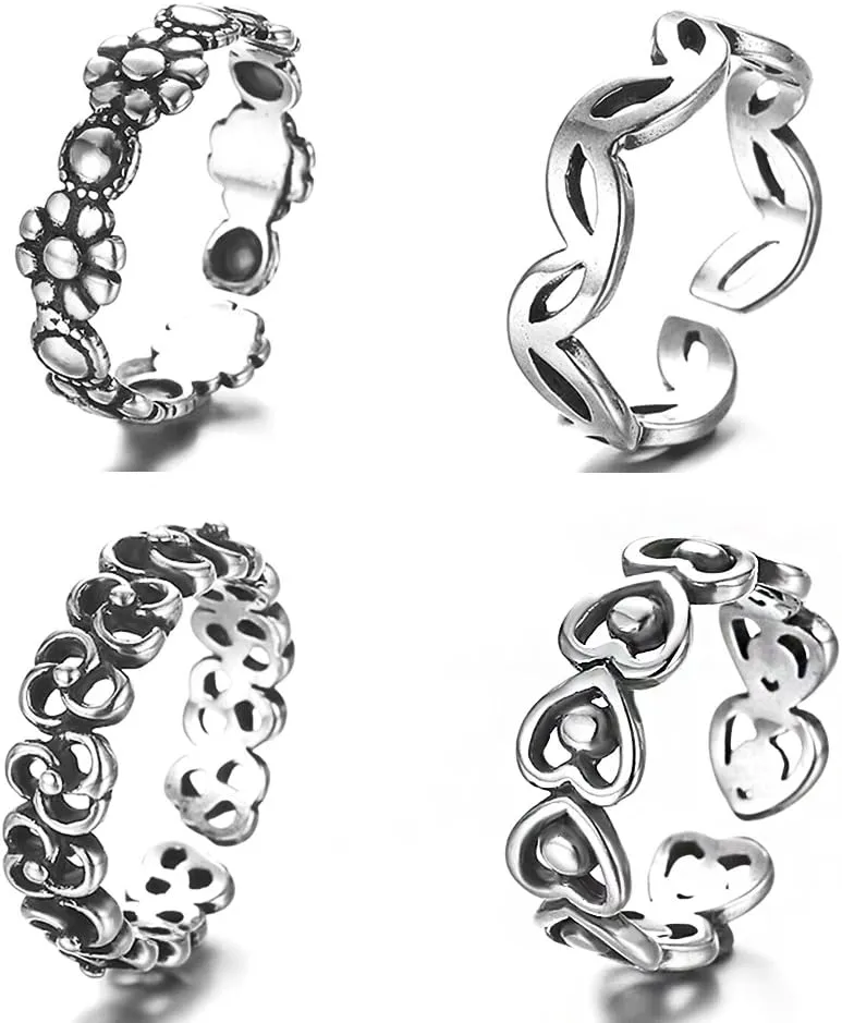 lauhonmin 3pcs S925 Sterling Silver Open Rings Set Finger Ring Joint Ring Toe Ring Beach Jewelry Gifts for Women Adjustable