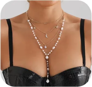 Layered Necklace Multilaye Pearl Chain Necklace Dainty Stackable Layering Chain Plated Necklaces Set for Women Jewerly