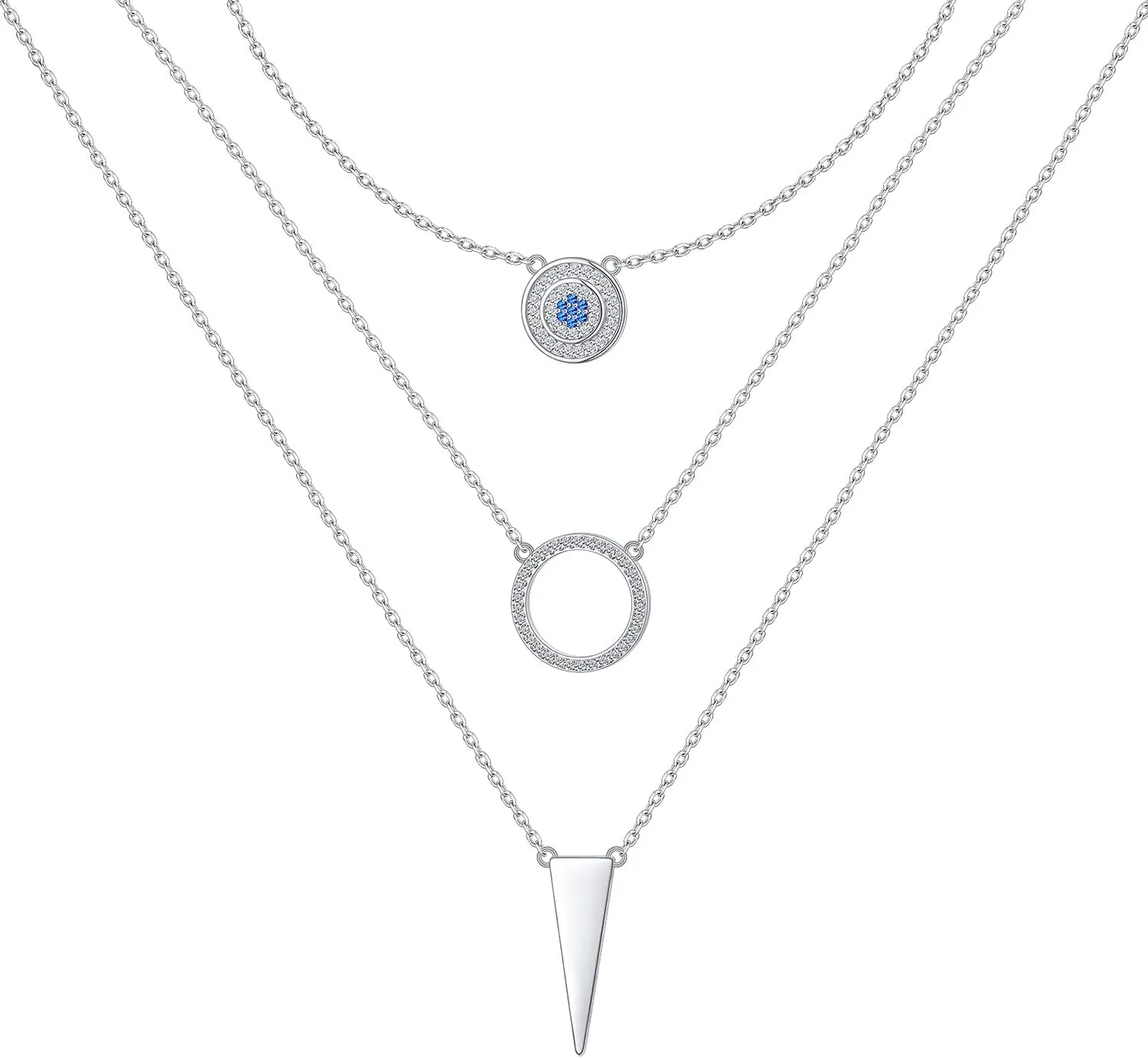 Layered Necklaces for Women S925 Sterling Silver Chokers Necklace for Women Circle/Heart/Double Circle/Cross/Star/Evil Eye Necklace Handmade Bead Necklace Adjustable
