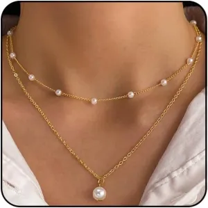 Layered Pearl Necklaces for Women Gold Pearl Pendant Necklace Dainty Pearl and Gold Necklace Stack Pearl Jewelry for Women