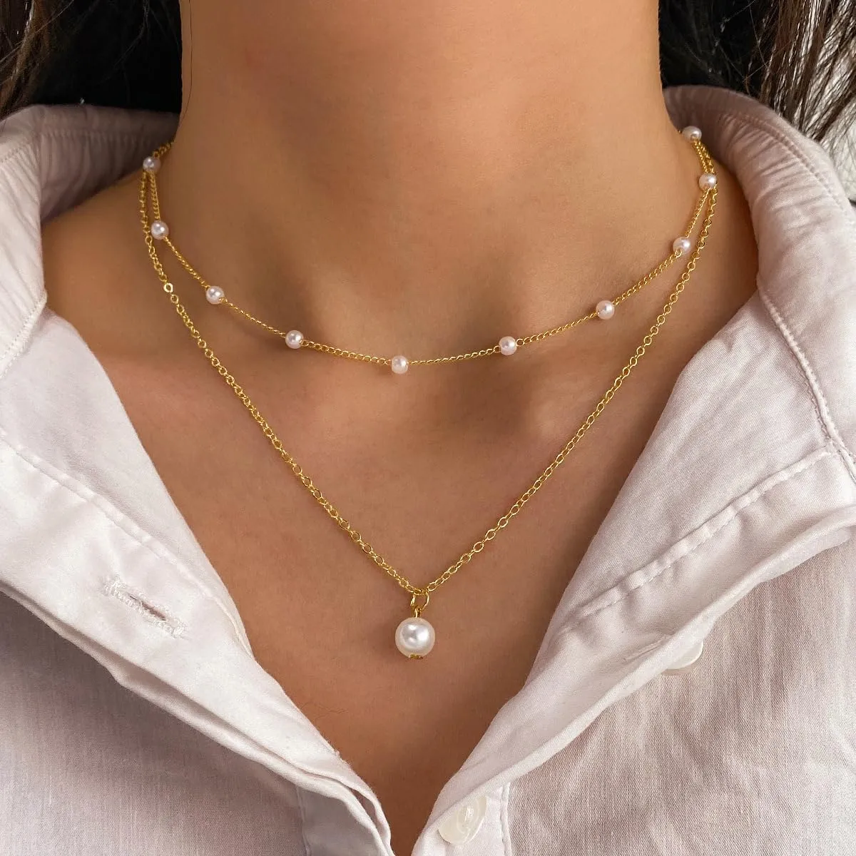 Layered Pearl Necklaces for Women Gold Pearl Pendant Necklace Dainty Pearl and Gold Necklace Stack Pearl Jewelry for Women