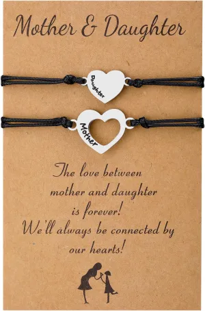 Lcbulu Mothers Day Gifts - Mother Daughter Bracelets Jewelry Birthday Gifts for Mom Mothers Day Gift from Daughter Matching Heart Bracelet Set of 2