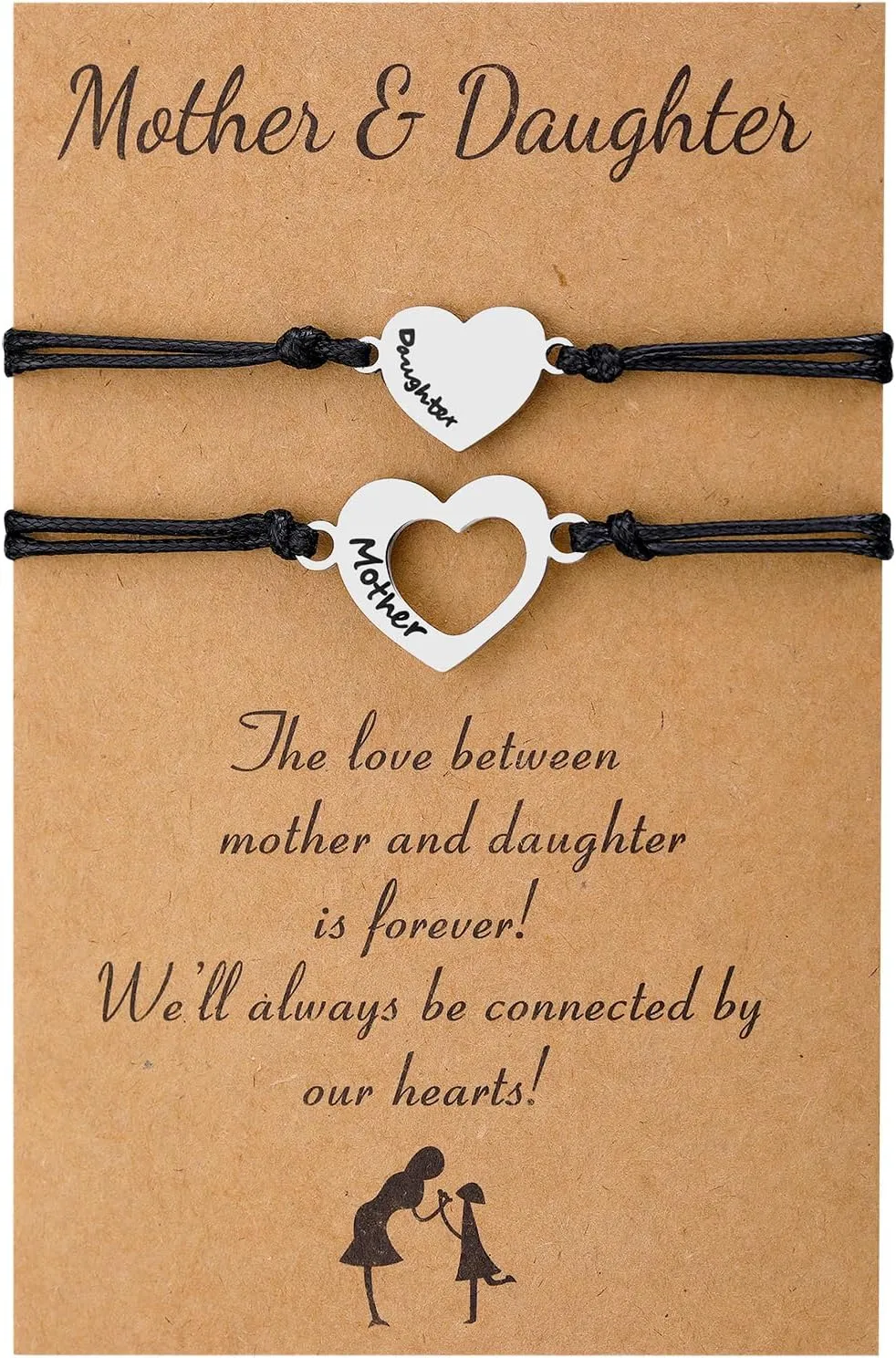 Lcbulu Mothers Day Gifts - Mother Daughter Bracelets Jewelry Birthday Gifts for Mom Mothers Day Gift from Daughter Matching Heart Bracelet Set of 2