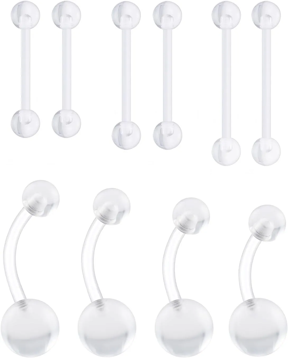 Lcolyoli 14g Clear Belly Ring Plastic Belly Button Rings for Surgery Sports Curved Barbell Long Navel Piercing Retainers 10mm 12mm 14mm 16mm