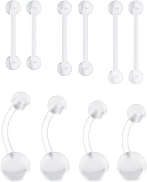 Lcolyoli 14g Clear Belly Ring Plastic Belly Button Rings for Surgery Sports Curved Barbell Long Navel Piercing Retainers 10mm 12mm 14mm 16mm