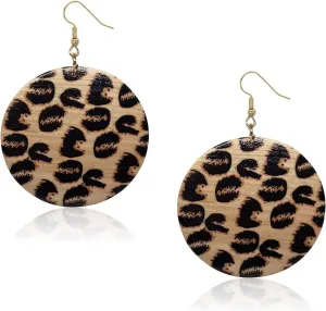 Leopard Print Lightweight Wood Dangle Earrings Retro Geometric Earrings Hoop Earrings African Ethnic Natural Wood Earrings For Women