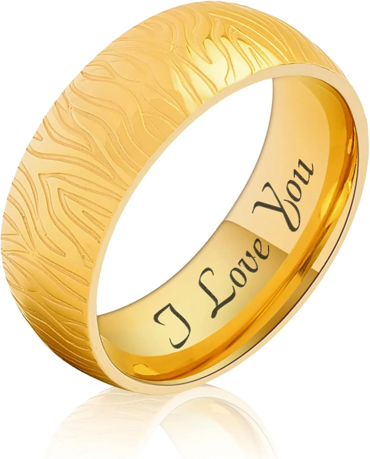 LerchPhi Gold Promise Rings for Couples, Fingerprint Pattern Titanium Promise Rings Set or Him and Her, Custom Engraving Mens Wedding Band and Engagement Rings for Women