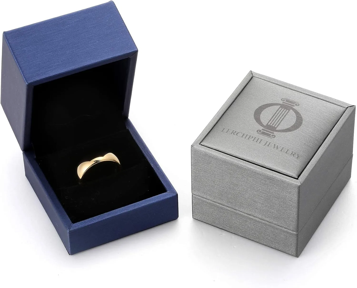 LerchPhi Gold Promise Rings for Couples, Fingerprint Pattern Titanium Promise Rings Set or Him and Her, Custom Engraving Mens Wedding Band and Engagement Rings for Women