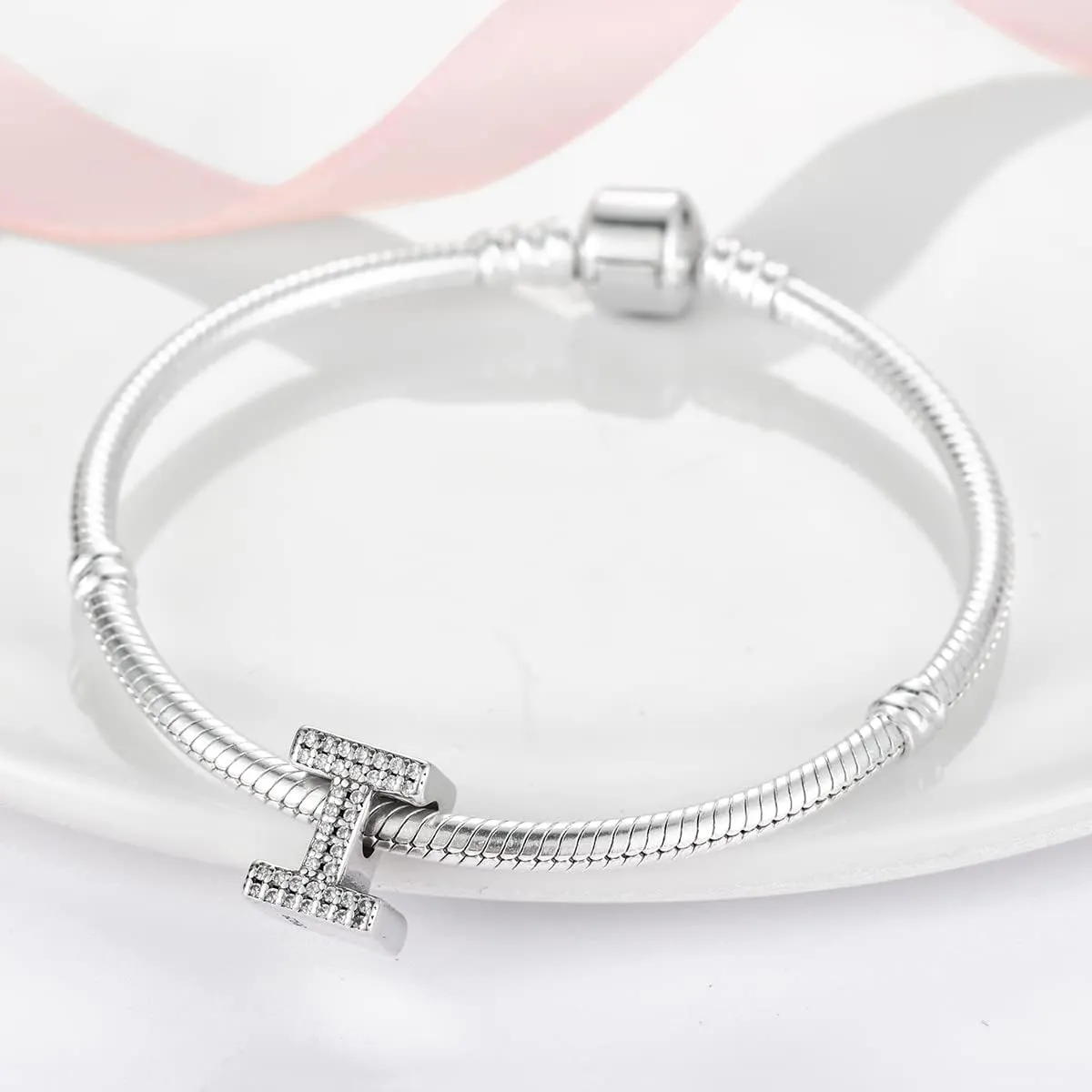 Letter Charms Fits Pandora Bracelets S925 Sterling Silver Initial Charms for Bracelets Alphabet A-Z Letters Bead Bracelets Necklace Pendent with Cubic Zirconia for Women Birthday Ceremony DIY Jewelry