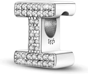 Letter Charms Fits Pandora Bracelets S925 Sterling Silver Initial Charms for Bracelets Alphabet A-Z Letters Bead Bracelets Necklace Pendent with Cubic Zirconia for Women Birthday Ceremony DIY Jewelry