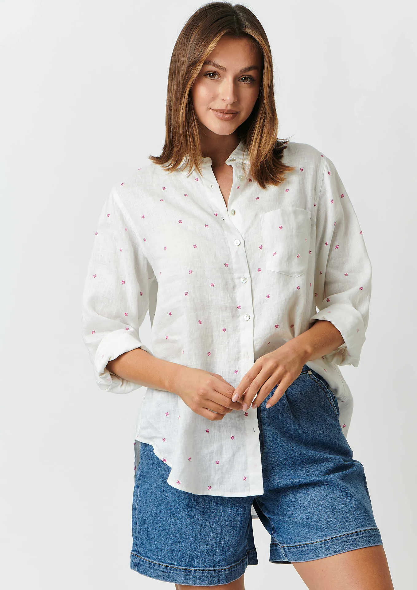 Linen Boyfriend Shirt in Rosier