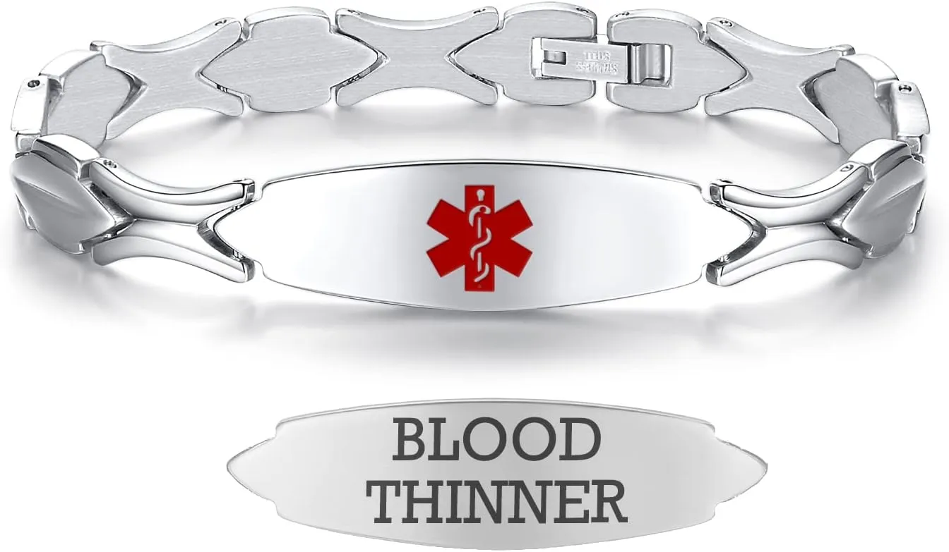 LinnaLove 7 1/2 inch Medical Alert Bracelets for women Stainless Steel Fashion Medical Bracelets Personalized Engraving