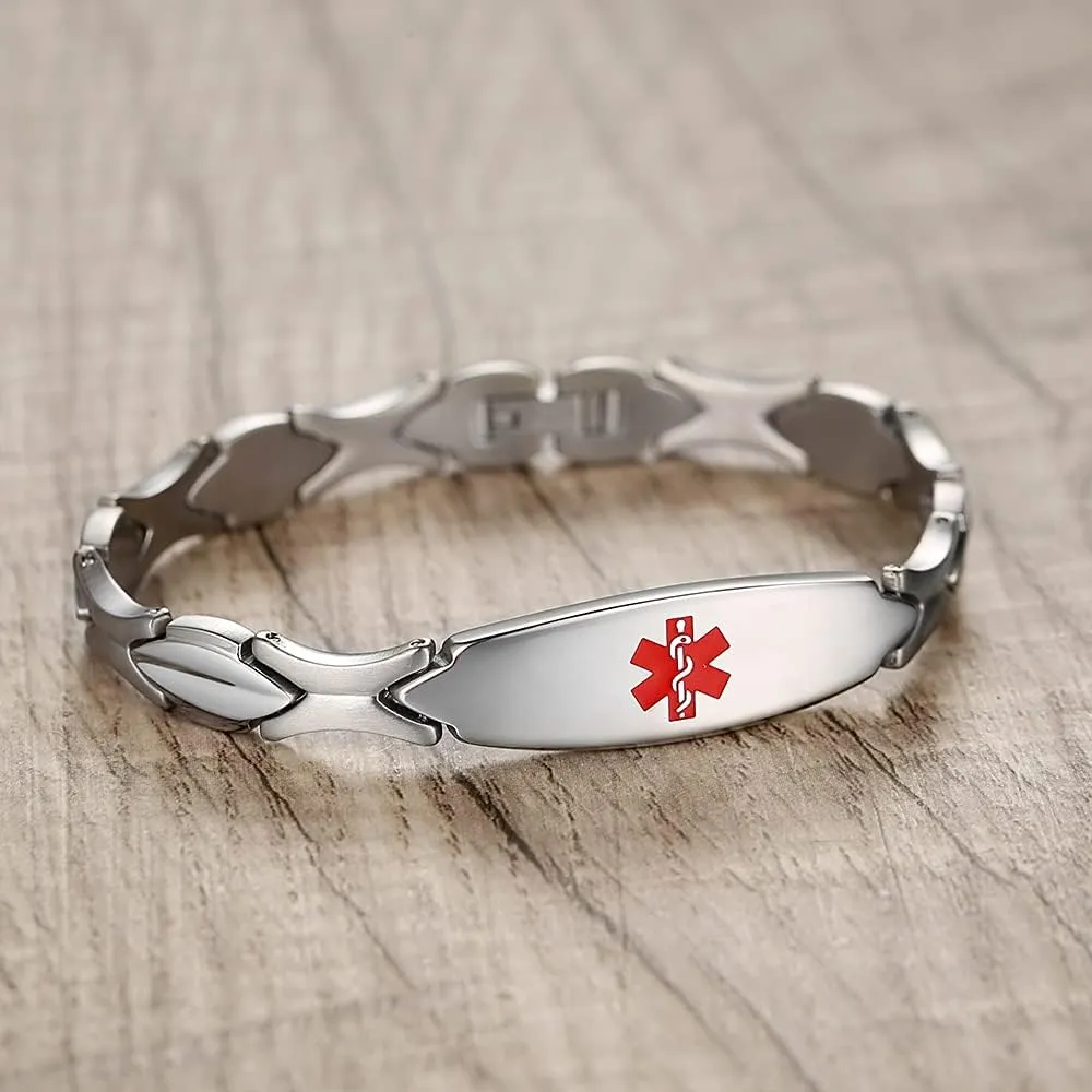 LinnaLove 7 1/2 inch Medical Alert Bracelets for women Stainless Steel Fashion Medical Bracelets Personalized Engraving