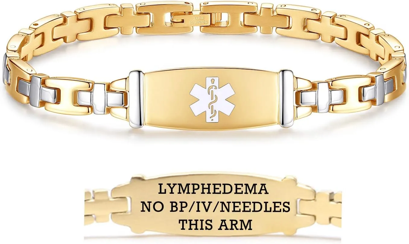 LinnaLove Lady Medical Alert id Bracelets-Stainless Steel Medical Bracelets for Women-7.5"