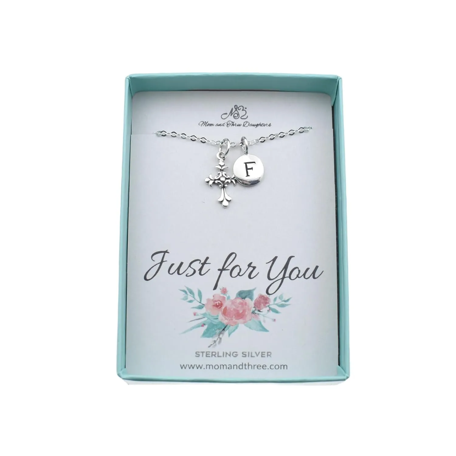 Little Girl's Cross Necklace in 925 Sterling Silver Personalized with an Initial. Christian Jewelry. First Communion. Baptism.