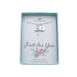 Little Girl's Cross Necklace in 925 Sterling Silver Personalized with an Initial. Christian Jewelry. First Communion. Baptism.