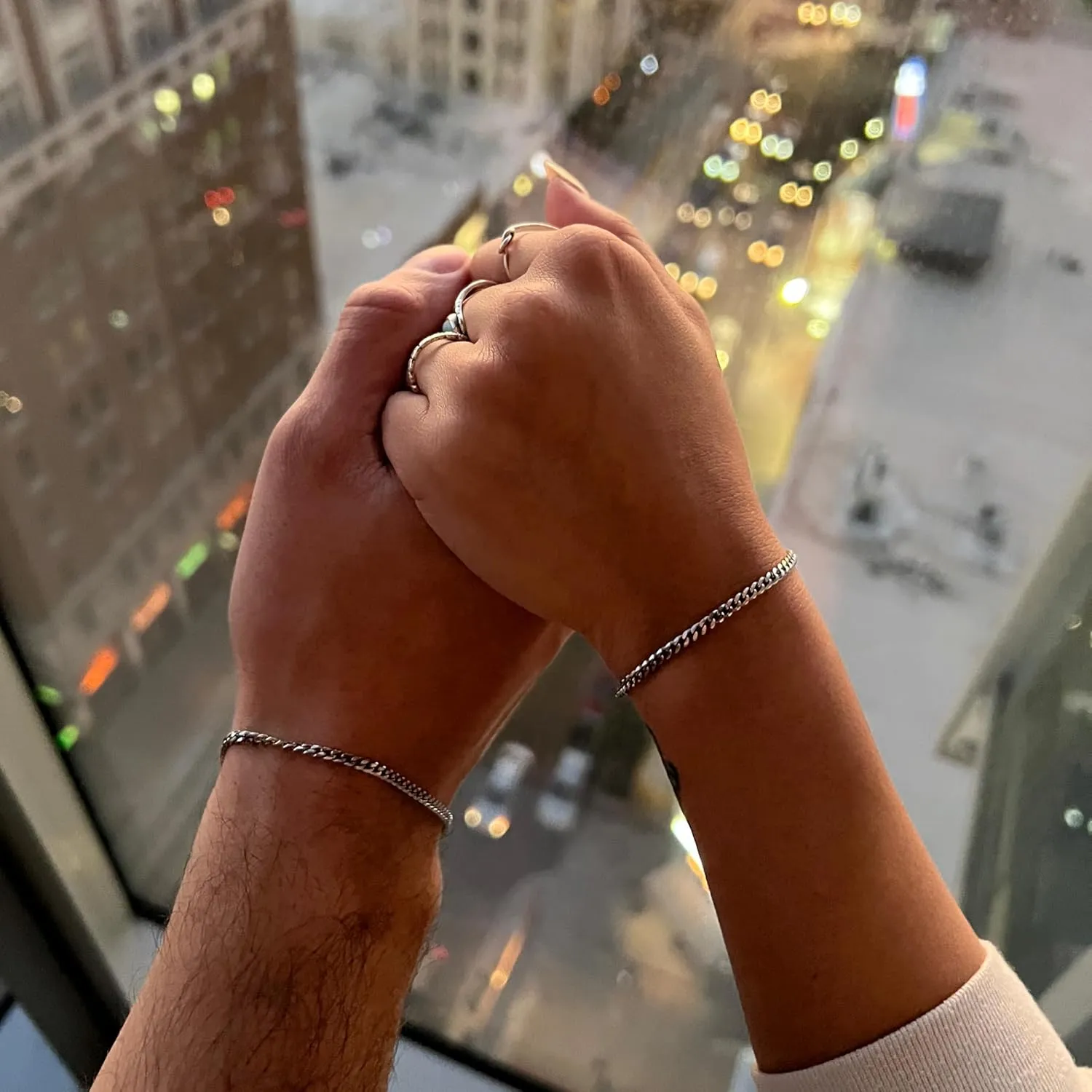 Locked Permanent Couples Bracelets, Matching Bracelet Set for Love Couples with Locking Clasp | Relationship Date Night Gift for Girlfriend and Boyfriend Kit