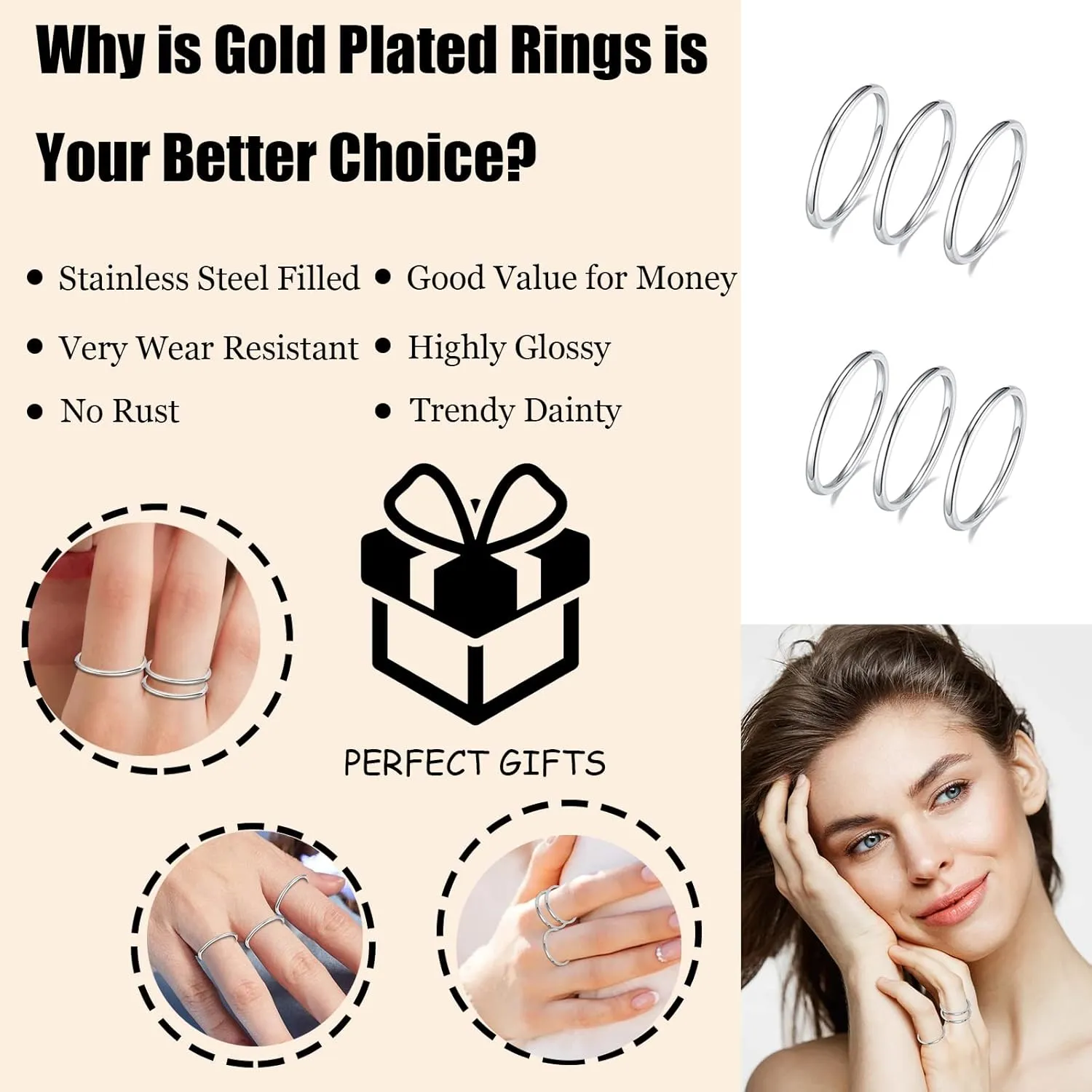 Long tiantian Gold Rings for Women Non Tarnish Stocking Stuffers for Women Stackable Rings for Women Gifts Trendy Stuff Adjustable Rhinestone Knuckle Rings Set Jewelry Christmas Gifts