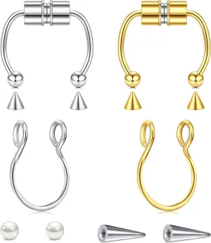 Longita Fake Piercings - Nose Ring, Eyebrow, Lip Ring, Labret Studs & More - Adhesive Face Jewelry