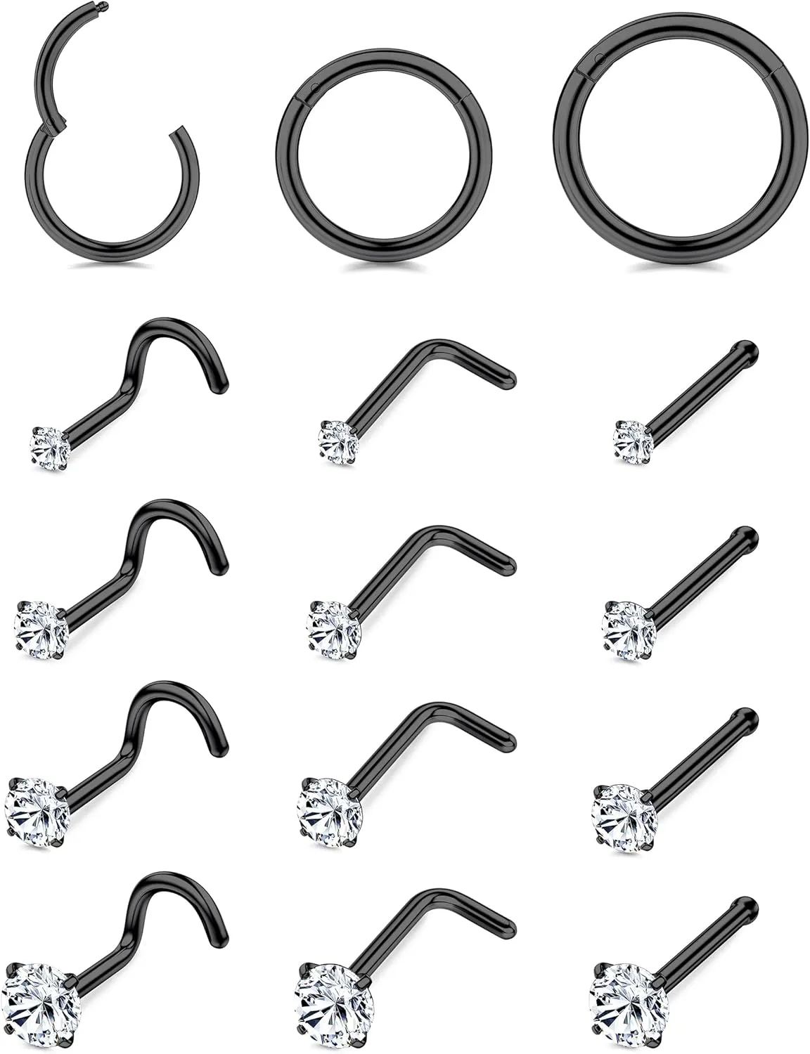 LOYALLOOK 15Pcs 20G 18G Nose Rings Studs 316L Surgical Steel Gold Nose Rings for Women Men Hypoallergenic Hinged Seamless Clicker Segment Nose Rings Hoops 6mm 8mm 10mm Helix Cartilage Tragus Conch Hoop Earrings 1.5mm-3mm Clear CZ