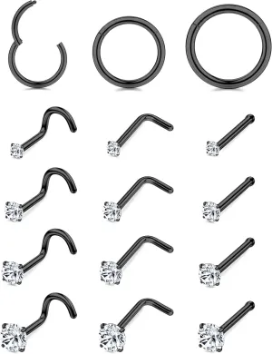 LOYALLOOK 15Pcs 20G 18G Nose Rings Studs 316L Surgical Steel Gold Nose Rings for Women Men Hypoallergenic Hinged Seamless Clicker Segment Nose Rings Hoops 6mm 8mm 10mm Helix Cartilage Tragus Conch Hoop Earrings 1.5mm-3mm Clear CZ