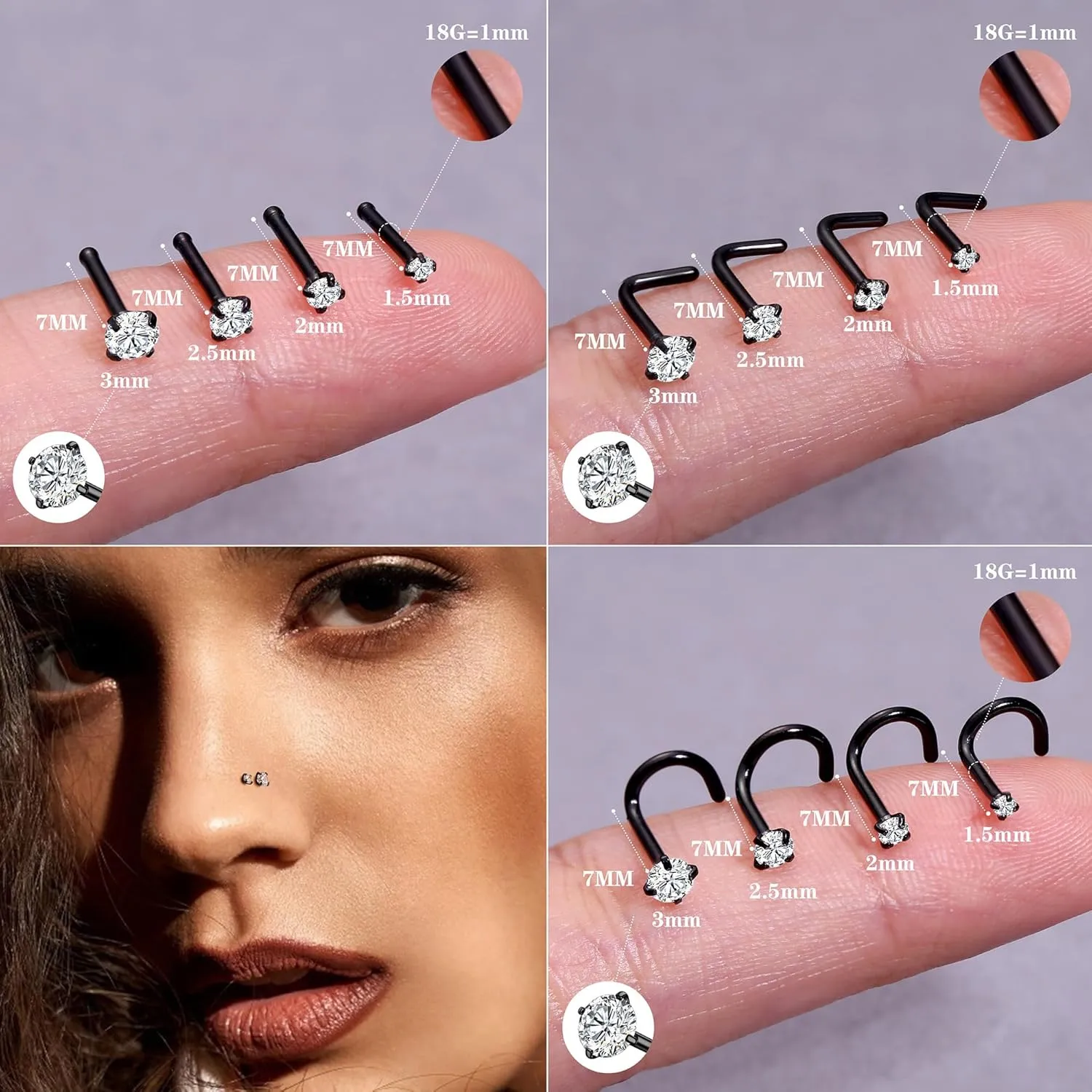 LOYALLOOK 15Pcs 20G 18G Nose Rings Studs 316L Surgical Steel Gold Nose Rings for Women Men Hypoallergenic Hinged Seamless Clicker Segment Nose Rings Hoops 6mm 8mm 10mm Helix Cartilage Tragus Conch Hoop Earrings 1.5mm-3mm Clear CZ