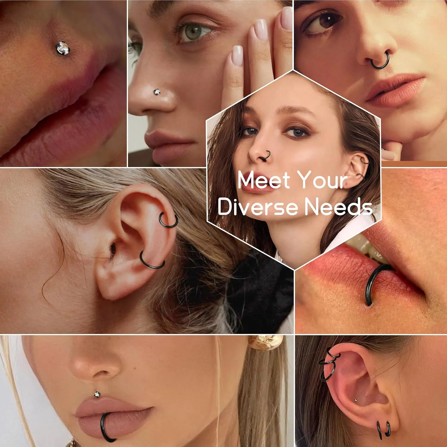 LOYALLOOK 15Pcs 20G 18G Nose Rings Studs 316L Surgical Steel Gold Nose Rings for Women Men Hypoallergenic Hinged Seamless Clicker Segment Nose Rings Hoops 6mm 8mm 10mm Helix Cartilage Tragus Conch Hoop Earrings 1.5mm-3mm Clear CZ