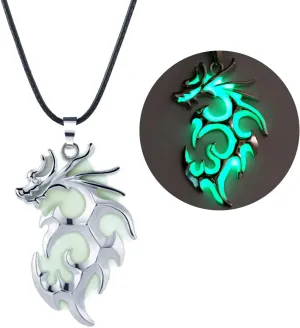 Luminous Dragon Necklace for Women Men Domineering Glowing Flame Dragon Pendant Necklace Glow in The Dark Hallowen Gurad, Blue Light