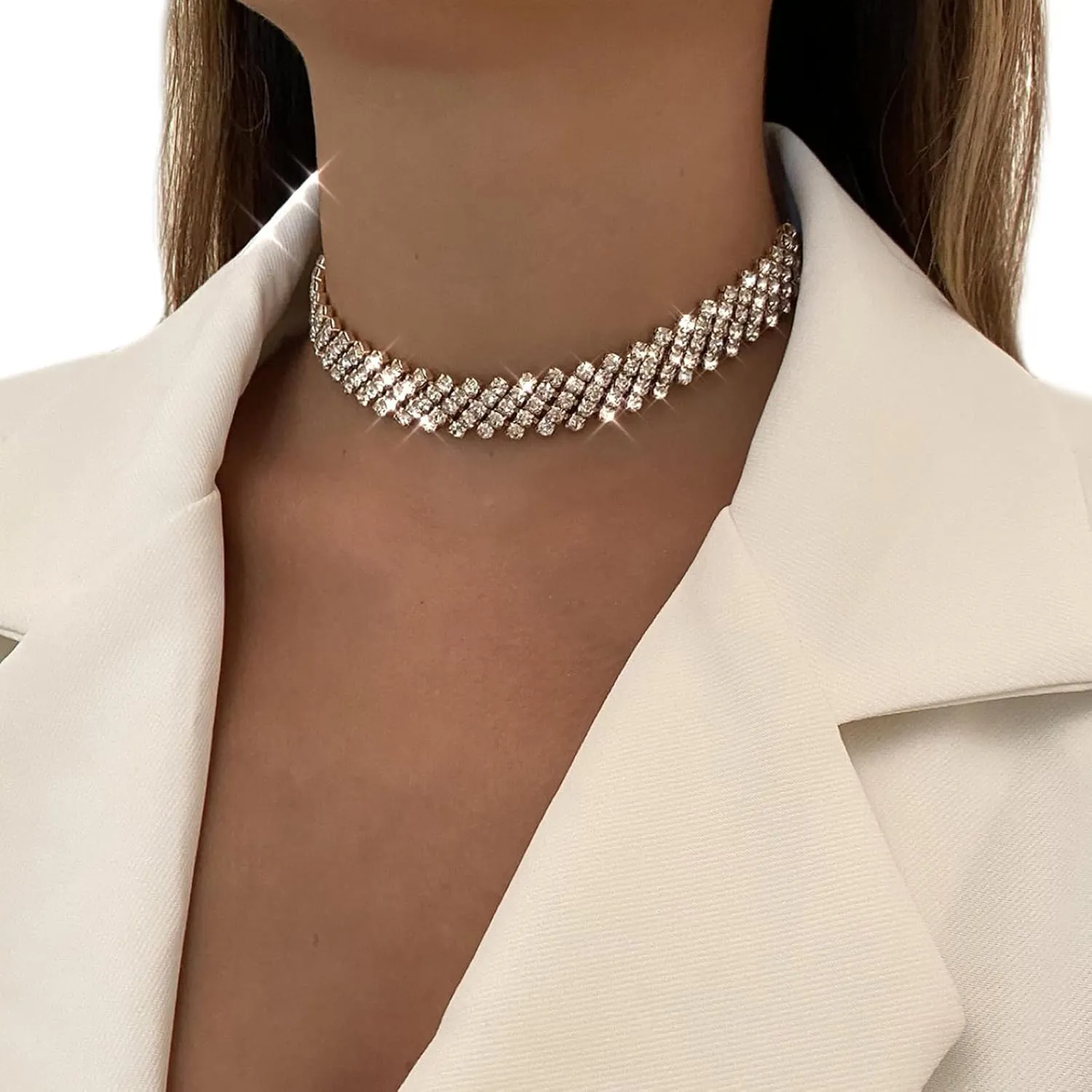 Luxury Rhinestone Short Choker Necklace Multi-layered Clavicle Chain Crystal Collar Necklace Wedding Bridal Statement Necklace for Women Neck Jewelry