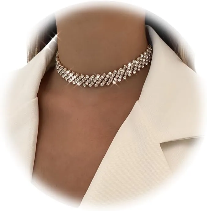 Luxury Rhinestone Short Choker Necklace Multi-layered Clavicle Chain Crystal Collar Necklace Wedding Bridal Statement Necklace for Women Neck Jewelry