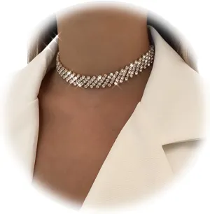 Luxury Rhinestone Short Choker Necklace Multi-layered Clavicle Chain Crystal Collar Necklace Wedding Bridal Statement Necklace for Women Neck Jewelry