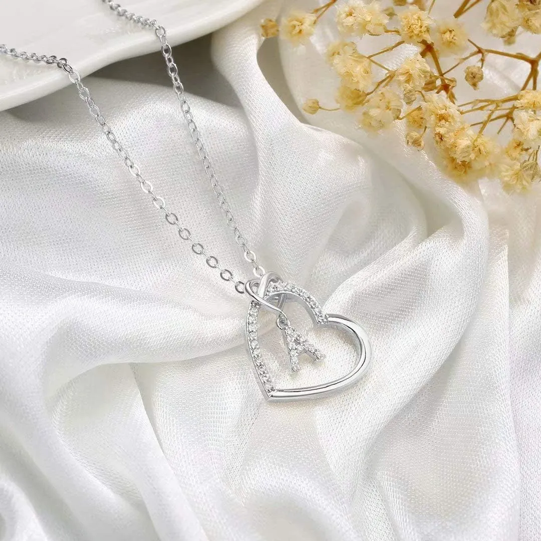 M MOOHAM Graduation Gifts - Heart Initial Necklaces for Girls Teen Women, 14K Gold Plated Cubic Zirconia Heart Pendant Necklace, Dainty Initial Heart Necklace Letter A to Z Jewelry for Women Girls
