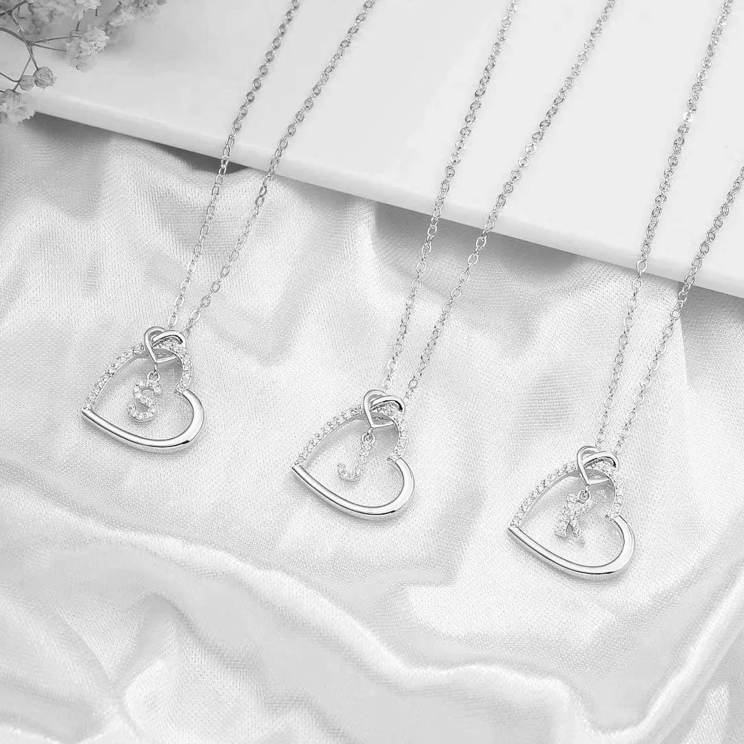 M MOOHAM Graduation Gifts - Heart Initial Necklaces for Girls Teen Women, 14K Gold Plated Cubic Zirconia Heart Pendant Necklace, Dainty Initial Heart Necklace Letter A to Z Jewelry for Women Girls