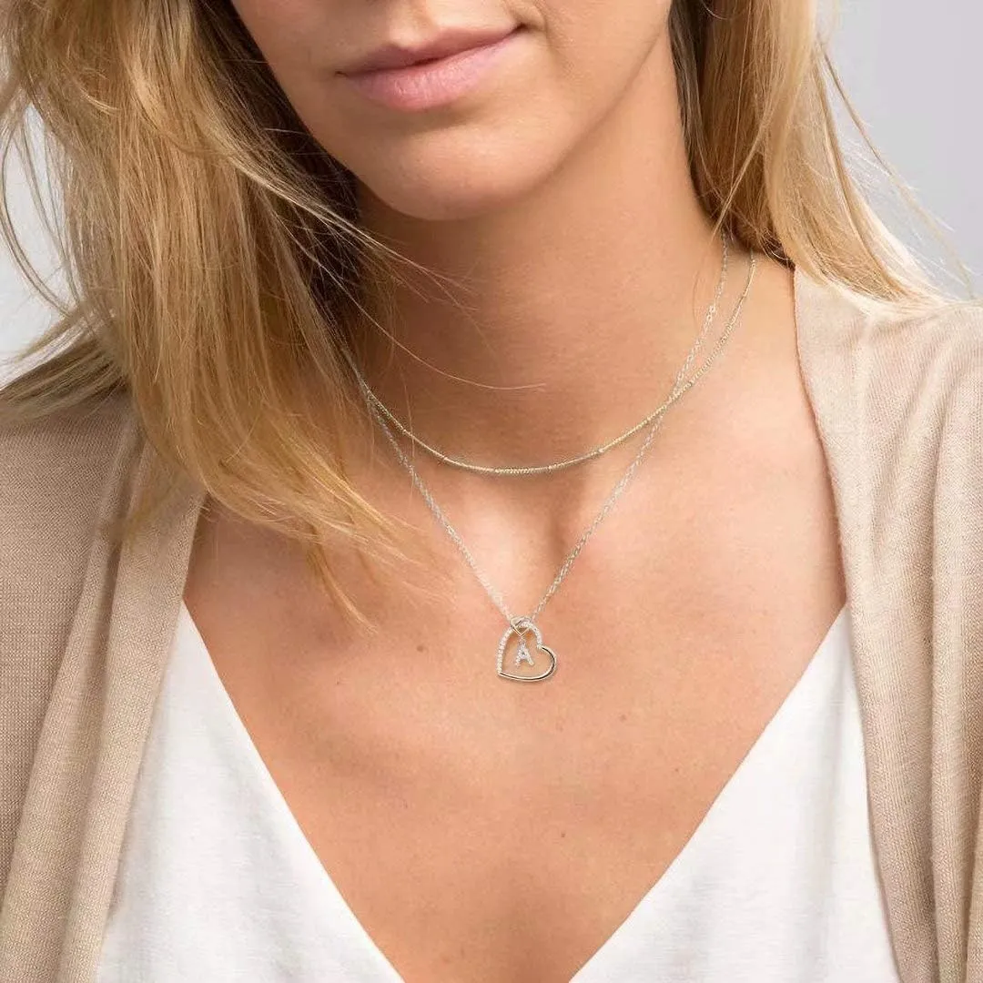 M MOOHAM Graduation Gifts - Heart Initial Necklaces for Girls Teen Women, 14K Gold Plated Cubic Zirconia Heart Pendant Necklace, Dainty Initial Heart Necklace Letter A to Z Jewelry for Women Girls