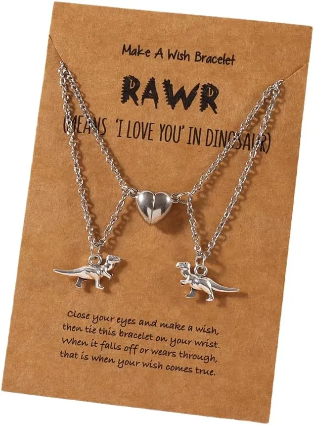 Magnetic Couples Necklace Set Friendship Dinosaur Matching Charm Pendant Necklace T-Rex Dinosaur Cute Animal Lover Jewelry for Couples Valentine's Day Birthday Gifts