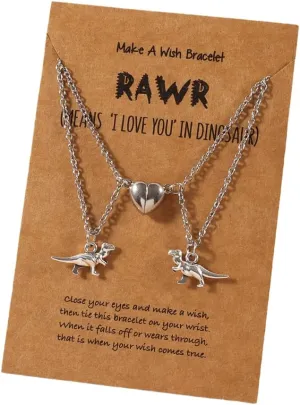 Magnetic Couples Necklace Set Friendship Dinosaur Matching Charm Pendant Necklace T-Rex Dinosaur Cute Animal Lover Jewelry for Couples Valentine's Day Birthday Gifts