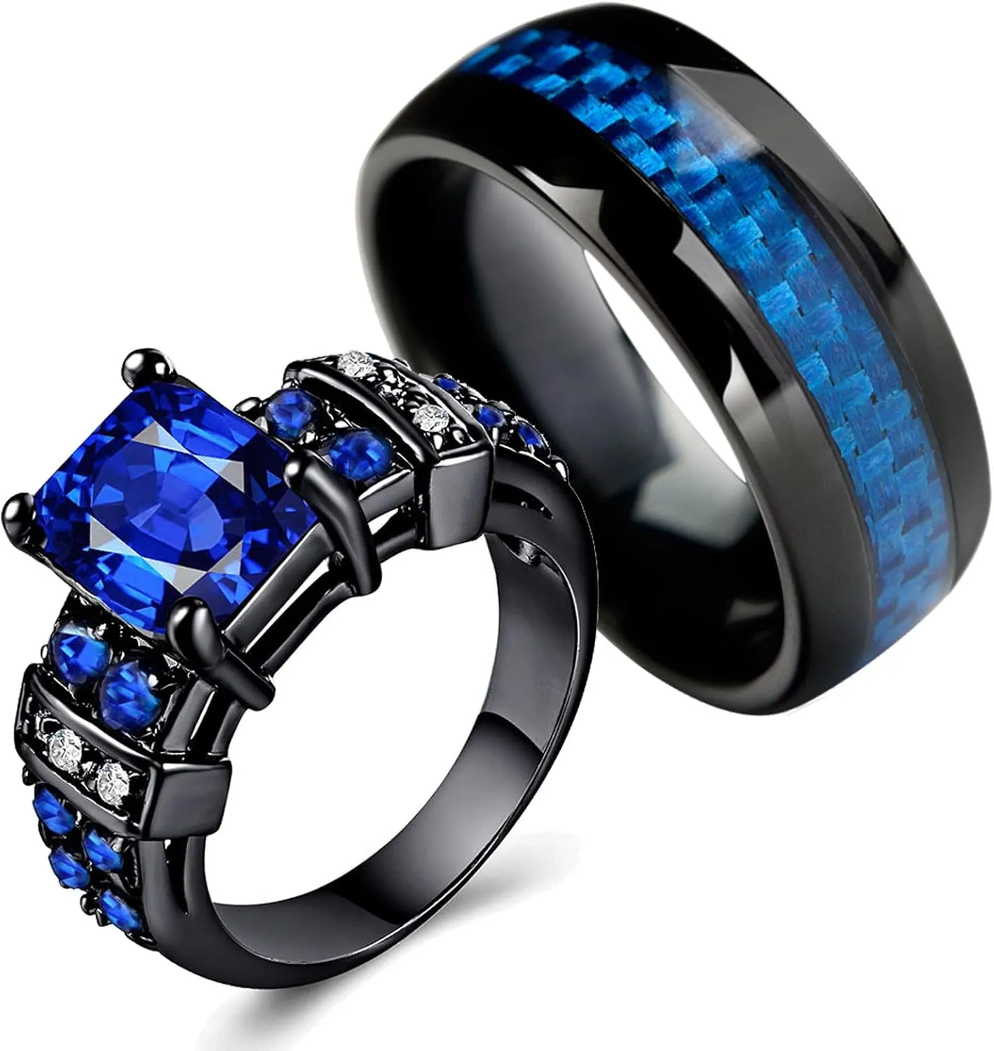 MASHAN Couple Rings Matching Rings His and Her Rings Blue CZ Women's Wedding Ring Wedding Band