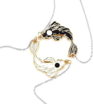 Matching Couples Friendship Necklace Black&White Fish For Women Men, 2 Best Friends Jewelry - Gift Wrap