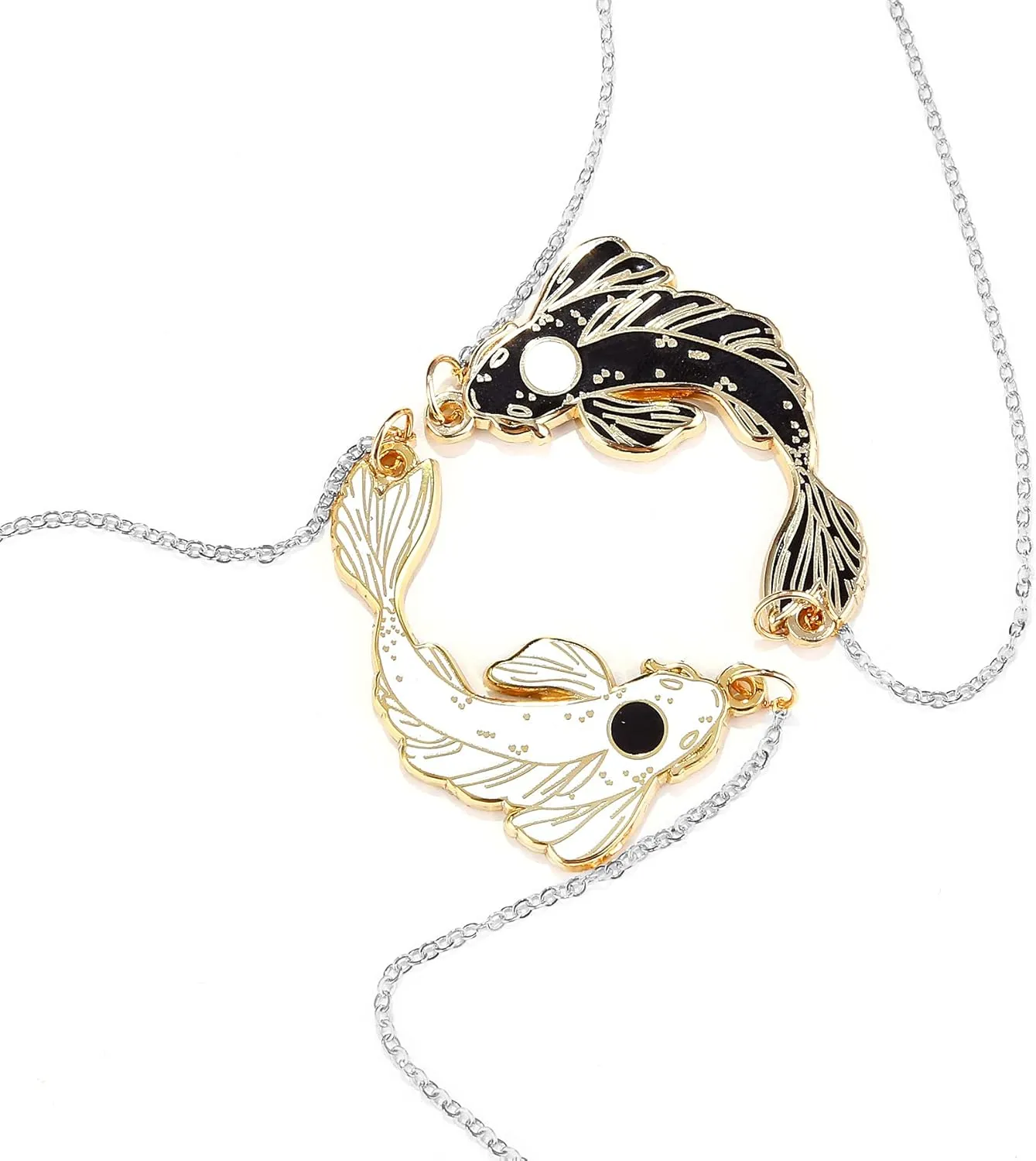 Matching Couples Friendship Necklace Black&White Fish For Women Men, 2 Best Friends Jewelry - Gift Wrap