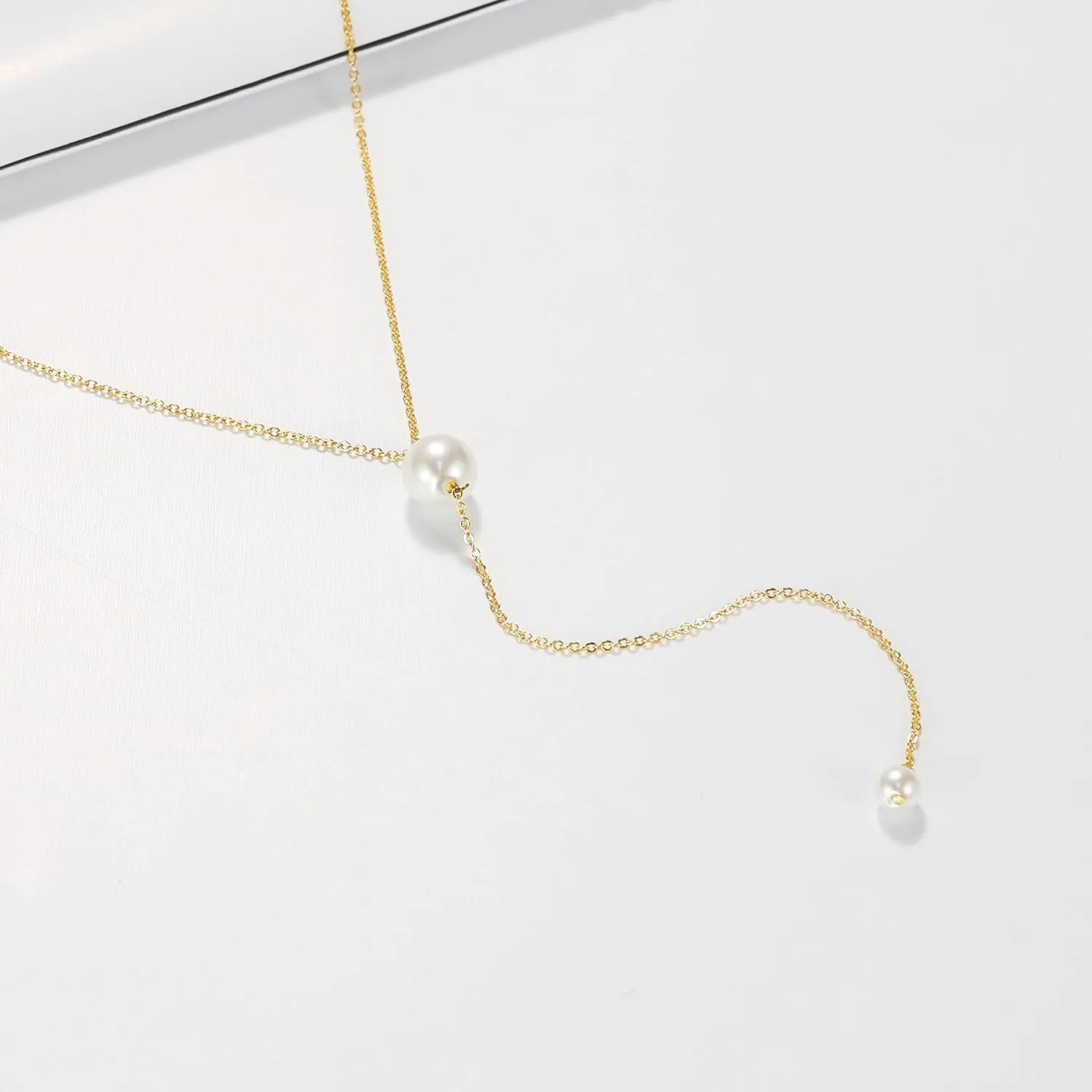 MBW Lariat Necklace for Women Trendy, 14k Gold Plated Dainty Silver Chain Y Necklaces Long Simple Pearl Cubic Zirconia Lip Layered Beaded Teardrop Diamond CZ Pendant Necklace for Women Fashion Jewelry