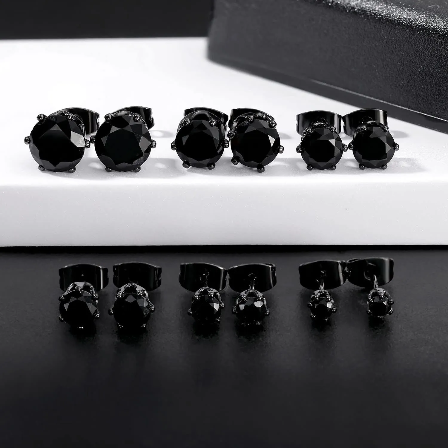 MDFUN 18K White Gold Plated Round Clear Cubic Zirconia Stud Earring Pack of 6 Pairs (6 Pairs)