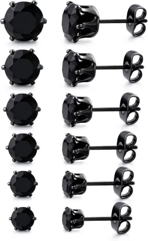 MDFUN 18K White Gold Plated Round Clear Cubic Zirconia Stud Earring Pack of 6 Pairs (6 Pairs)