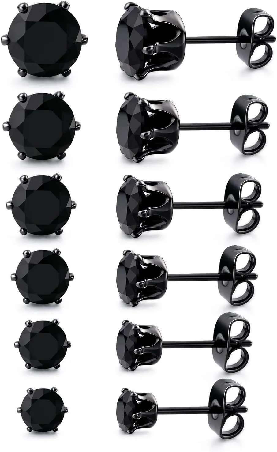 MDFUN 18K White Gold Plated Round Clear Cubic Zirconia Stud Earring Pack of 6 Pairs (6 Pairs)