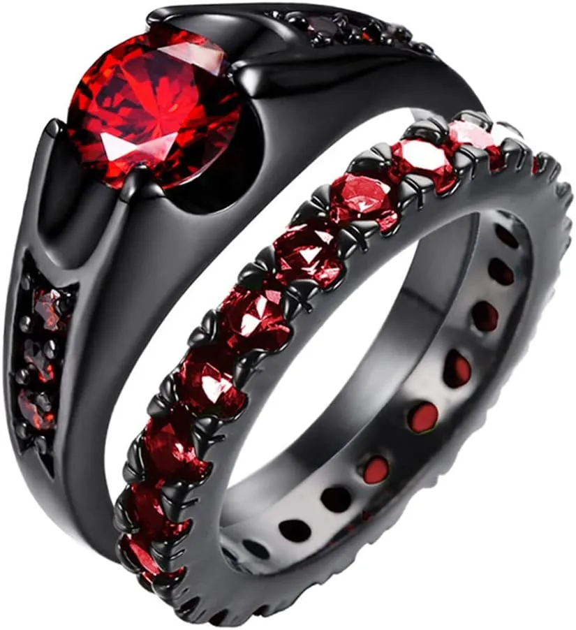 Meilord 2in1 Black Bridal Ring Red Celtic Dragon Ring His and Hers Wedding Ring Sets Couples Rings for Lover Anniversary Engagement Promise Rings Bridal Sets
