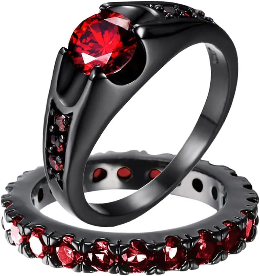 Meilord 2in1 Black Bridal Ring Red Celtic Dragon Ring His and Hers Wedding Ring Sets Couples Rings for Lover Anniversary Engagement Promise Rings Bridal Sets