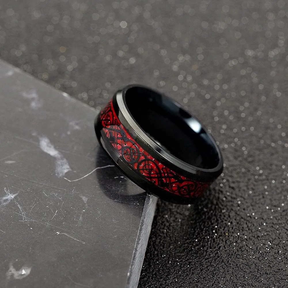 Meilord 2in1 Black Bridal Ring Red Celtic Dragon Ring His and Hers Wedding Ring Sets Couples Rings for Lover Anniversary Engagement Promise Rings Bridal Sets
