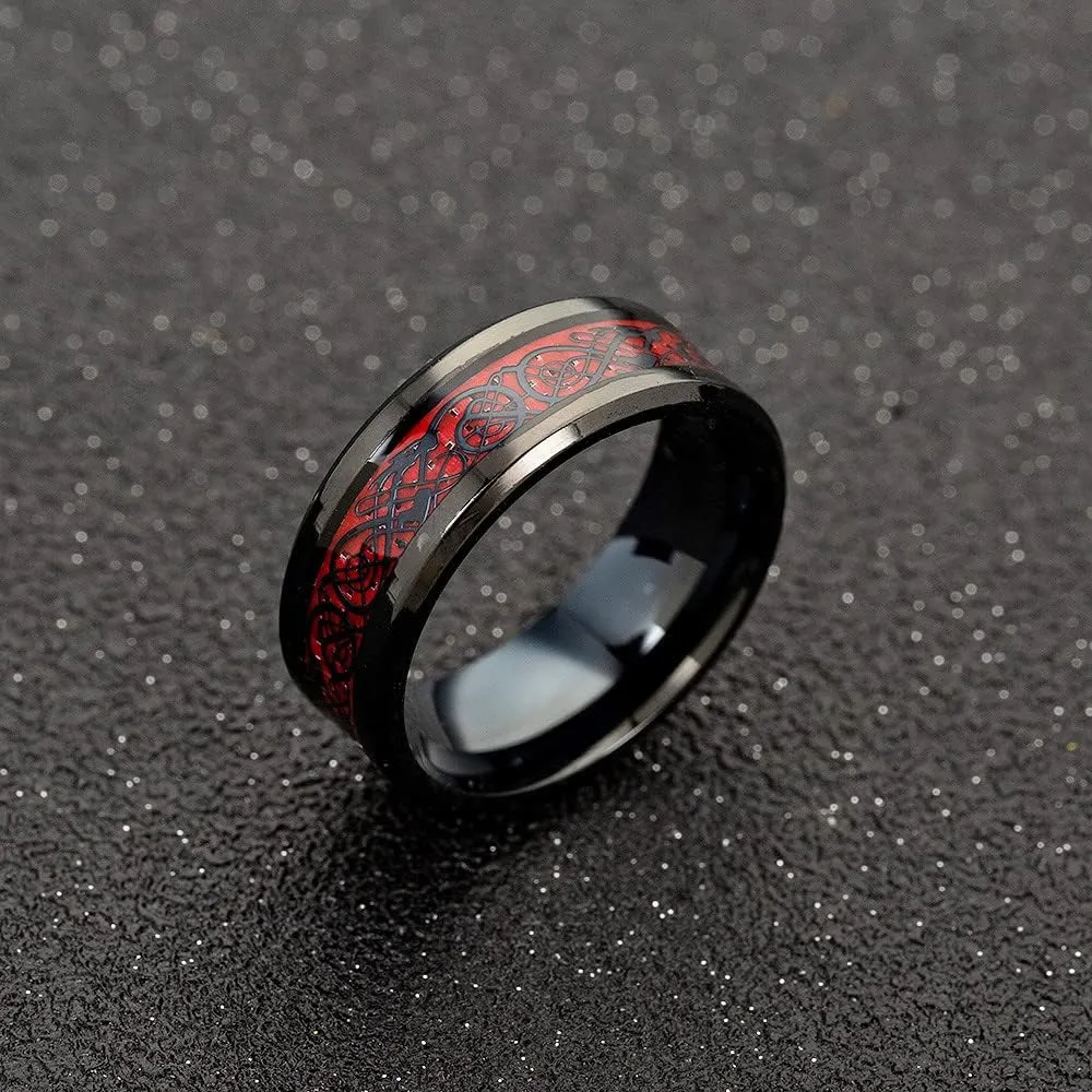 Meilord 2in1 Black Bridal Ring Red Celtic Dragon Ring His and Hers Wedding Ring Sets Couples Rings for Lover Anniversary Engagement Promise Rings Bridal Sets