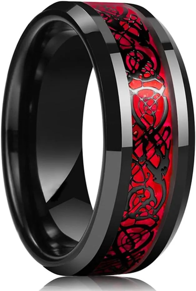 Meilord 2in1 Black Bridal Ring Red Celtic Dragon Ring His and Hers Wedding Ring Sets Couples Rings for Lover Anniversary Engagement Promise Rings Bridal Sets