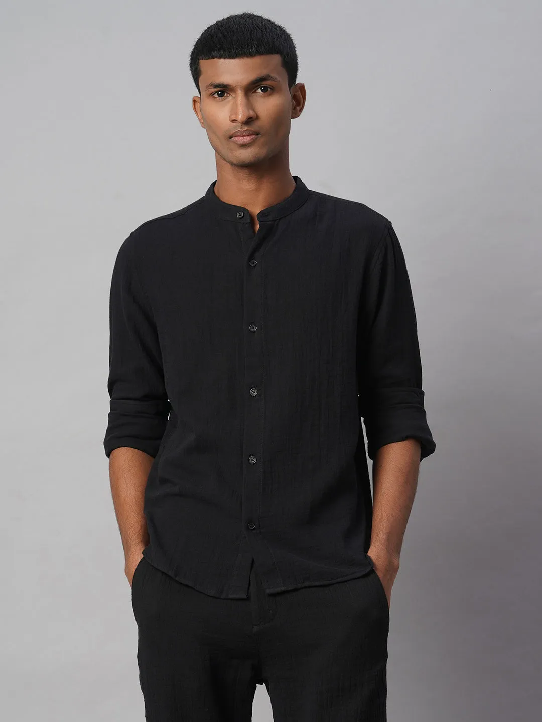 Men's Black 100% Cotton Loose Fit Shirt