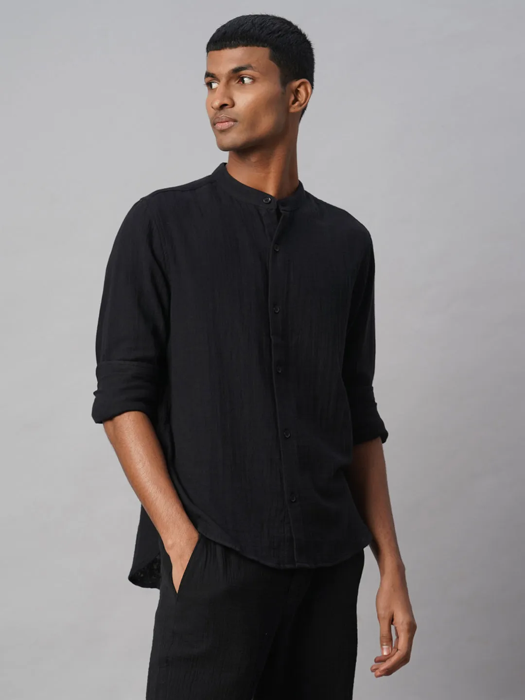 Men's Black 100% Cotton Loose Fit Shirt